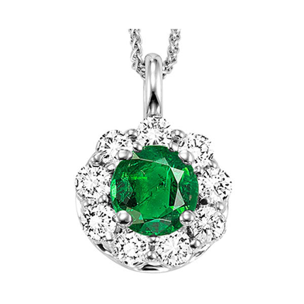 14Kt White Gold Diamond (3/8Ctw) & Emerald (1/2 Ctw) Pendant