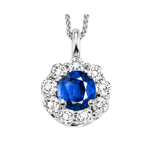 14Kt White Gold Diamond (3/8Ctw) & Sapphire (1/2 Ctw) Pendant