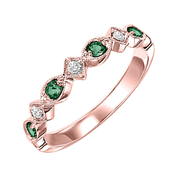 10Kt Rose Gold Diamond (1/20Ctw) & Emerald (1/5 Ctw) Ring