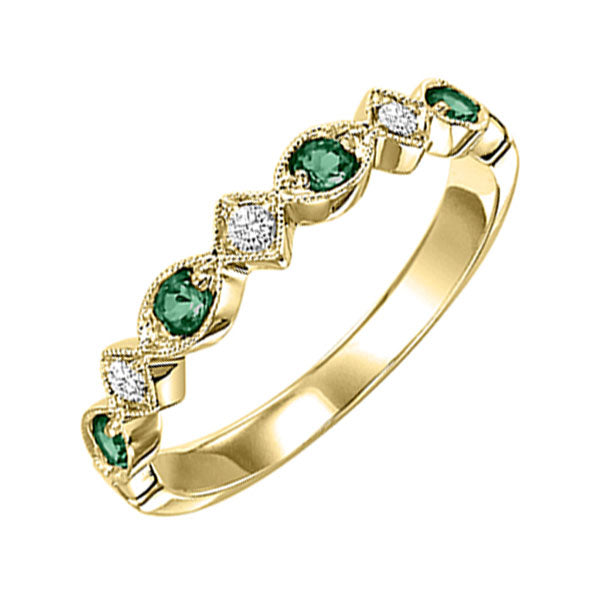 10Kt Yellow Gold Diamond (1/20Ctw) & Emerald (1/6 Ctw) Ring