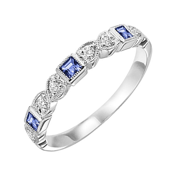 10Kt White Gold Diamond (1/12Ctw) & Sapphire (1/5 Ctw) Ring