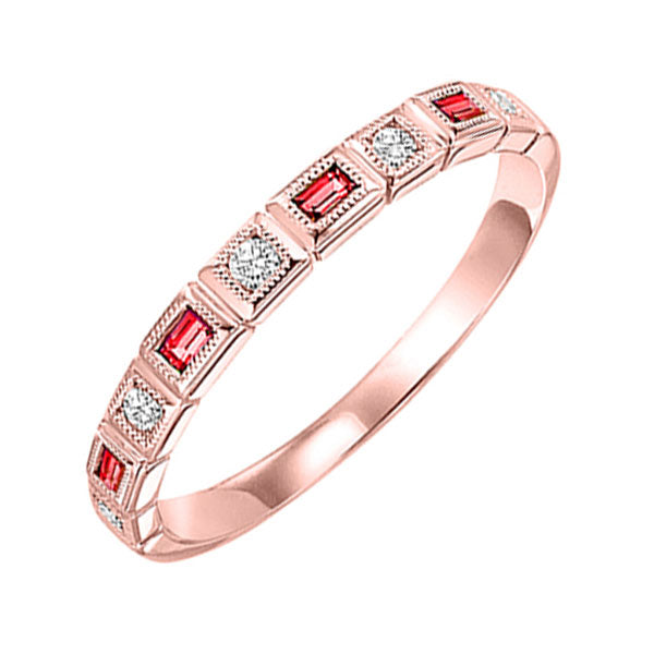 10Kt Rose Gold Diamond (1/10Ctw) & Ruby (1/8 Ctw) Ring