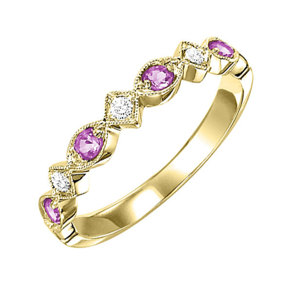 10Kt Yellow Gold Diamond (1/20Ctw) & Pink Sapphire (1/6 Ctw) Ring