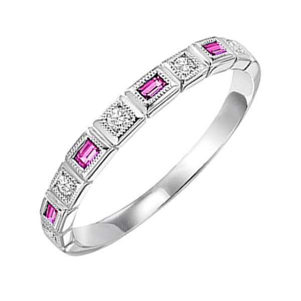 10Kt White Gold Diamond (1/12Ctw) & Pink Sapphire (1/8 Ctw) Ring