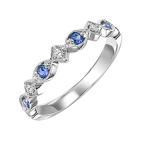 10Kt White Gold Diamond (1/20Ctw) & Sapphire (1/6 Ctw) Ring