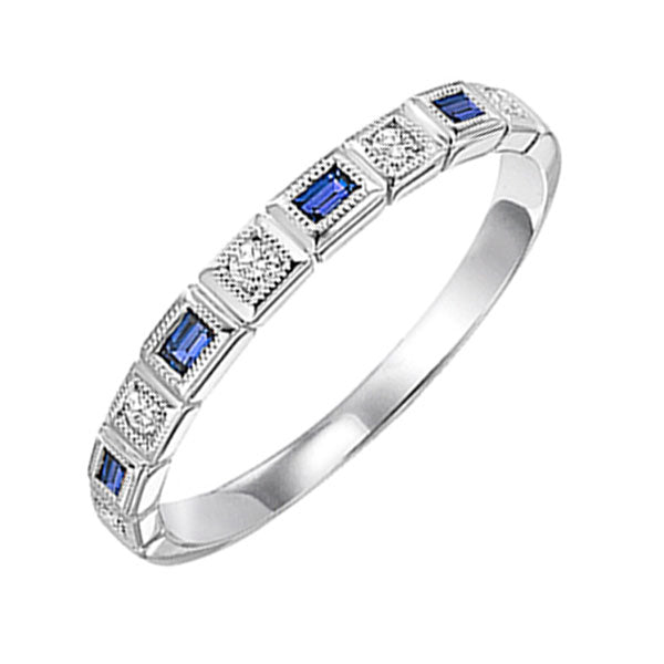 10Kt White Gold Diamond (1/20Ctw) & Sapphire (1/8 Ctw) Ring