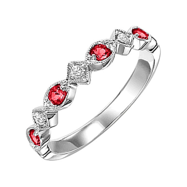 10Kt White Gold Diamond (1/20Ctw) & Ruby (1/6 Ctw) Ring