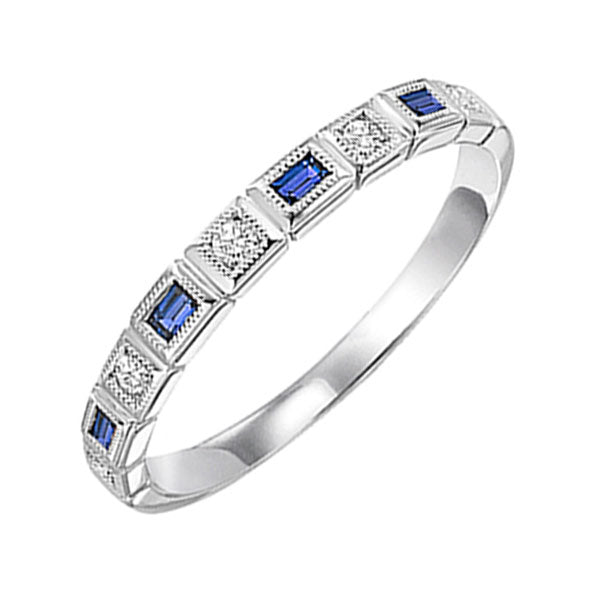 14Kt White Gold Diamond (1/12Ctw) & Sapphire (1/8 Ctw) Ring