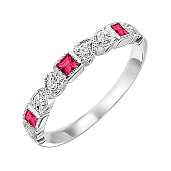 14Kt White Gold Diamond (1/10Ctw) & Ruby (1/6 Ctw) Ring