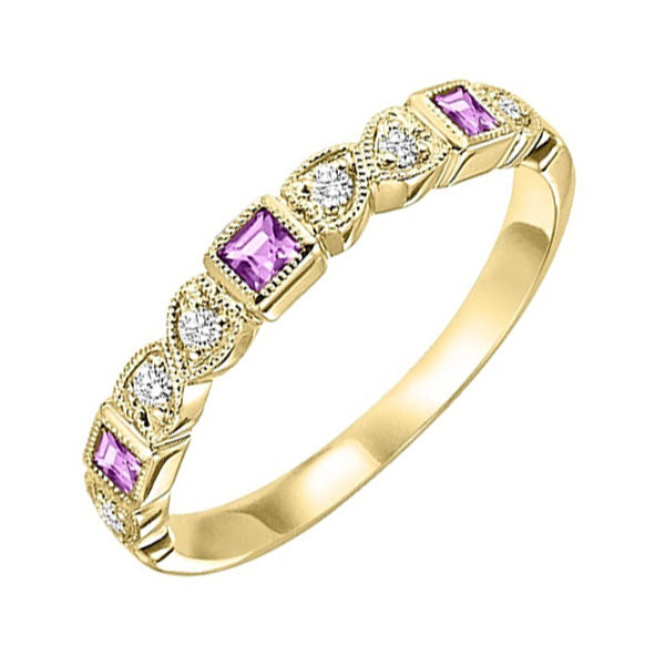 14Kt Yellow Gold Diamond (1/10Ctw) & Pink Sapphire (1/5 Ctw) Ring