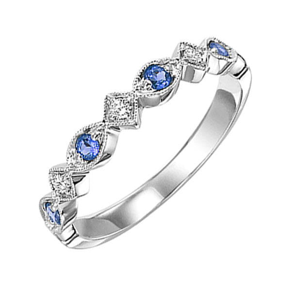 14Kt White Gold Diamond (1/20Ctw) & Sapphire (1/6 Ctw) Ring