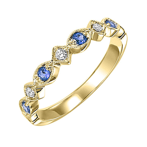 14Kt Yellow Gold Diamond (1/20Ctw) & Sapphire (1/6 Ctw) Ring