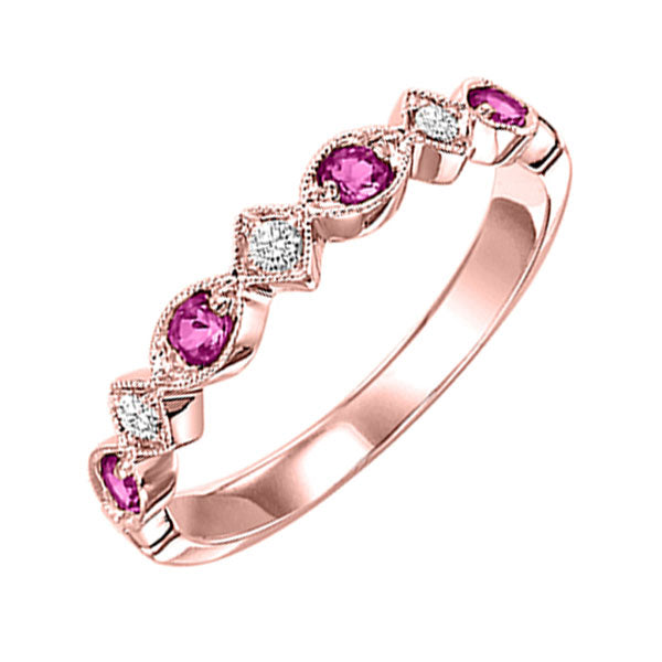 14Kt Rose Gold Diamond (1/20Ctw) & Ruby (1/6 Ctw) Ring