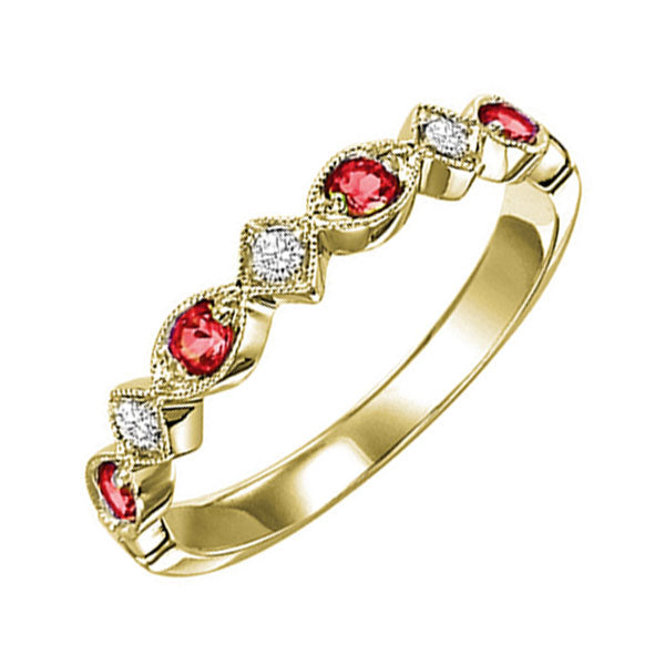 14Kt Yellow Gold Diamond (1/20Ctw) & Ruby (1/6 Ctw) Ring