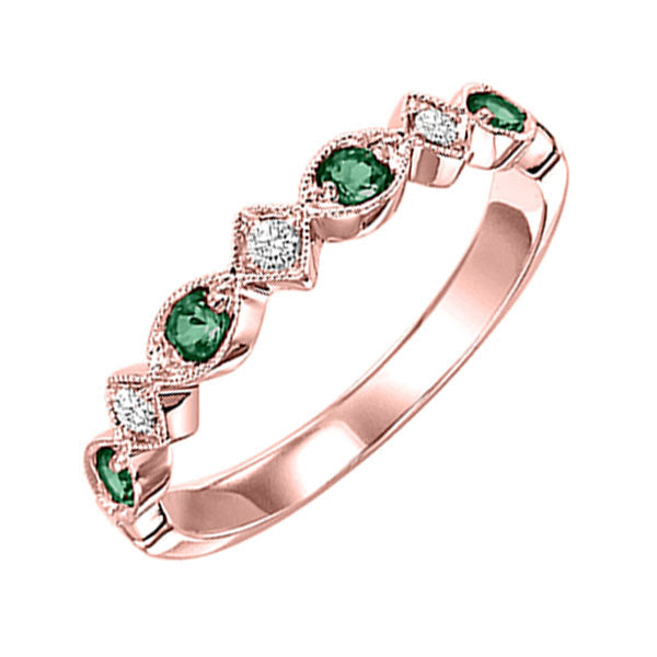 14Kt Rose Gold Diamond (1/20Ctw) & Emerald (1/6 Ctw) Ring