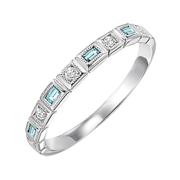 10Kt White Gold Diamond (1/10Ctw) & Blue Topaz (1/6 Ctw) Ring