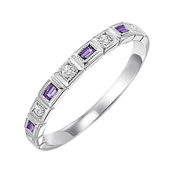 10Kt White Gold Diamond (1/10Ctw) & Amethyst (1/8 Ctw) Ring