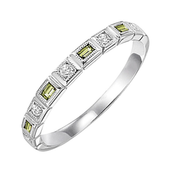 10Kt White Gold Diamond (1/10Ctw) & Peridot (1/6 Ctw) Ring