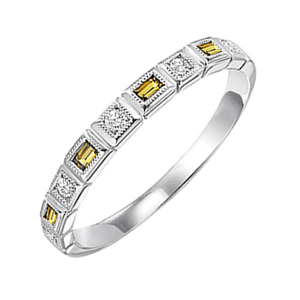 10Kt White Gold Diamond (1/10Ctw) & Citrine (1/8 Ctw) Ring