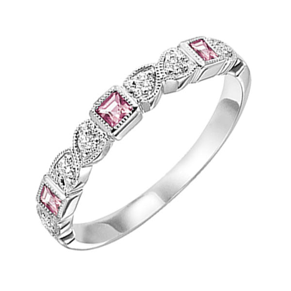 10Kt White Gold Diamond (1/10Ctw) & Pink Tourmaline (1/6 Ctw) Ring