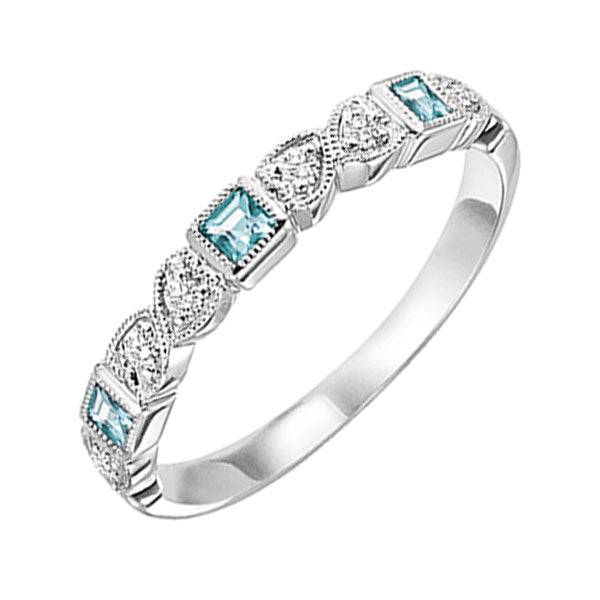 10Kt White Gold Diamond (1/10Ctw) & Blue Topaz (1/4 Ctw) Ring