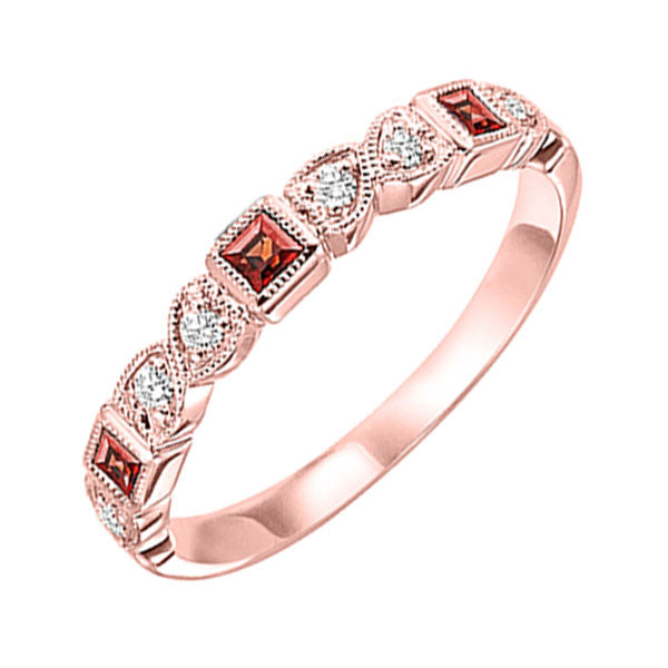 10Kt Rose Gold Diamond (1/10Ctw) & Garnet (1/6 Ctw) Ring