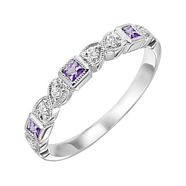 10Kt White Gold Diamond (1/10Ctw) & Amethyst (1/5 Ctw) Ring