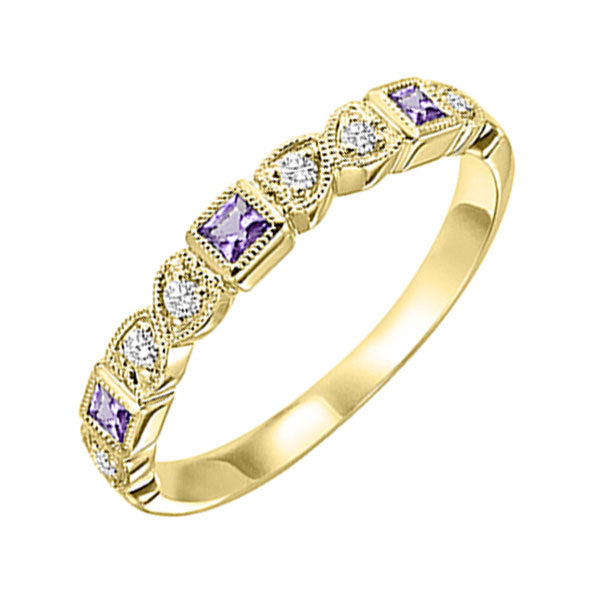 10Kt Yellow Gold Diamond (1/10Ctw) & Amethyst (1/5 Ctw) Ring