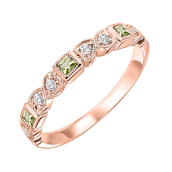 10Kt Rose Gold Diamond (1/12Ctw) & Peridot (1/6 Ctw) Ring