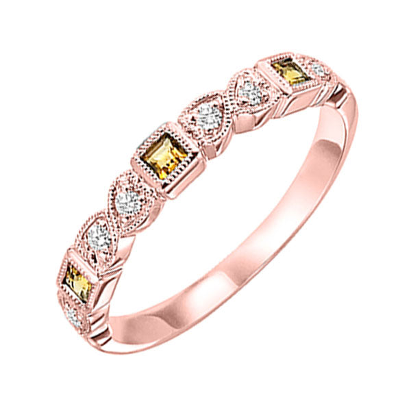 10Kt Rose Gold Diamond (1/10Ctw) & Citrine (1/6 Ctw) Ring