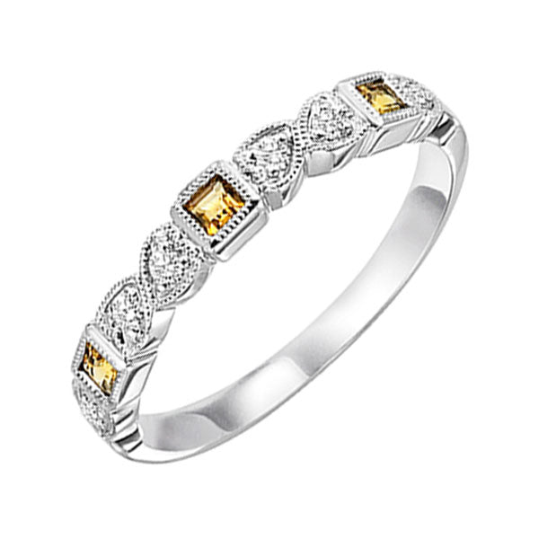 10Kt White Gold Diamond (1/10Ctw) & Citrine (1/6 Ctw) Ring