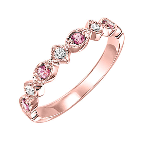 10Kt Rose Gold Diamond (1/20Ctw) & Pink Tourmaline (1/6 Ctw) Ring