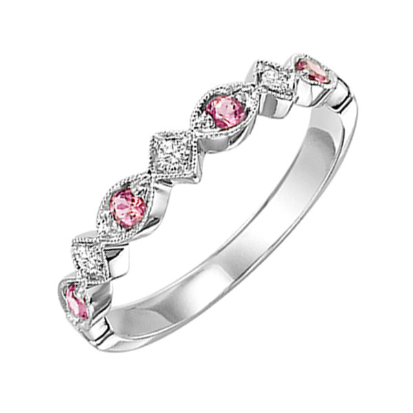 10Kt White Gold Diamond (1/20Ctw) & Pink Tourmaline (1/6 Ctw) Ring