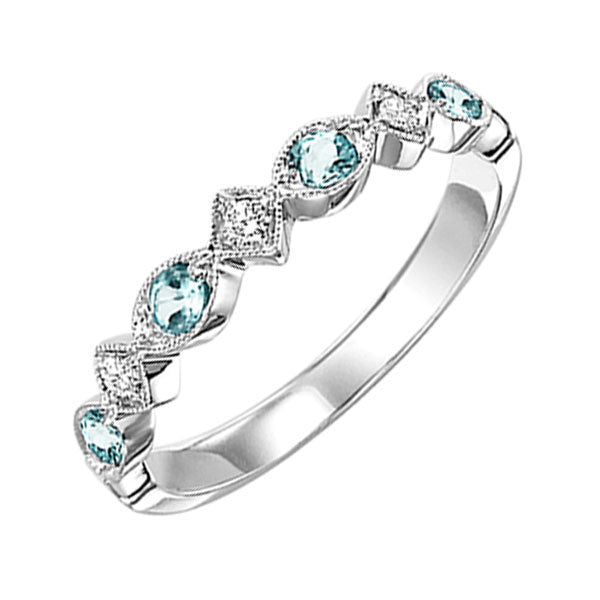 10Kt White Gold Diamond (1/20Ctw) & Blue Topaz (1/6 Ctw) Ring