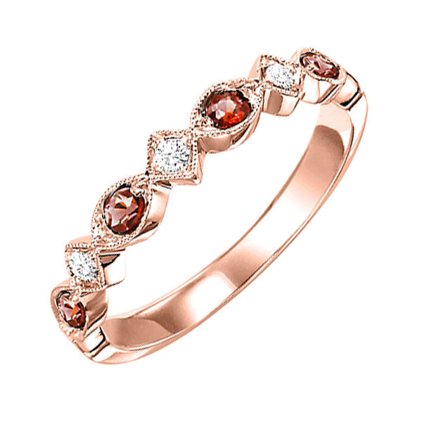 10Kt Rose Gold Diamond (1/20Ctw) & Garnet (1/6 Ctw) Ring