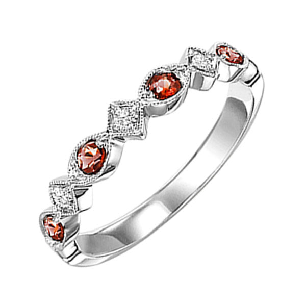 10Kt White Gold Diamond (1/20Ctw) & Garnet (1/6 Ctw) Ring