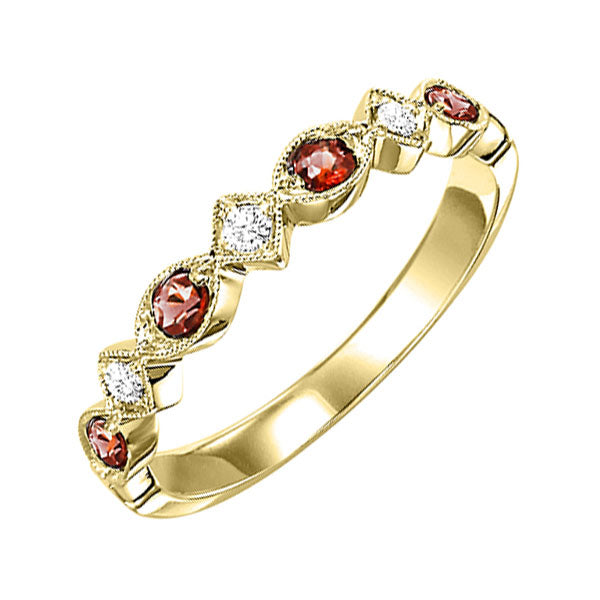 10Kt Yellow Gold Diamond (1/20Ctw) & Garnet (1/6 Ctw) Ring