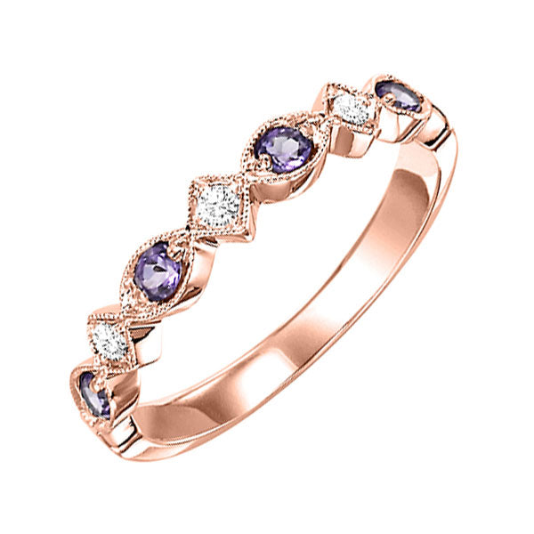 10Kt Rose Gold Diamond (1/20Ctw) & Amethyst (1/6 Ctw) Ring