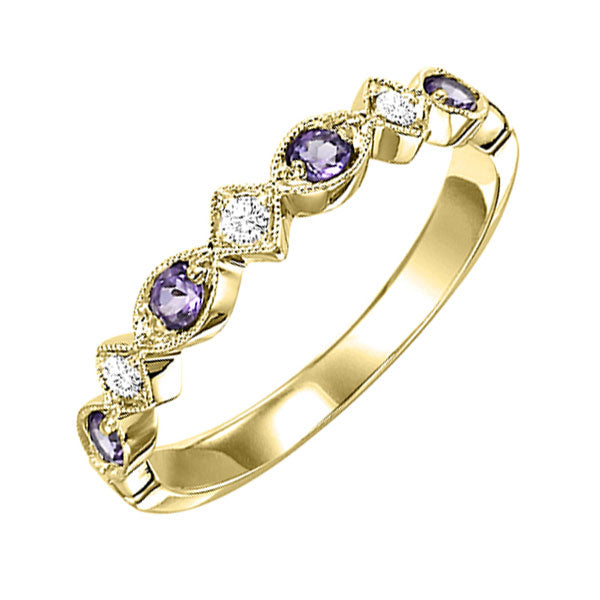 10Kt Yellow Gold Diamond (1/20Ctw) & Amethyst (1/6 Ctw) Ring