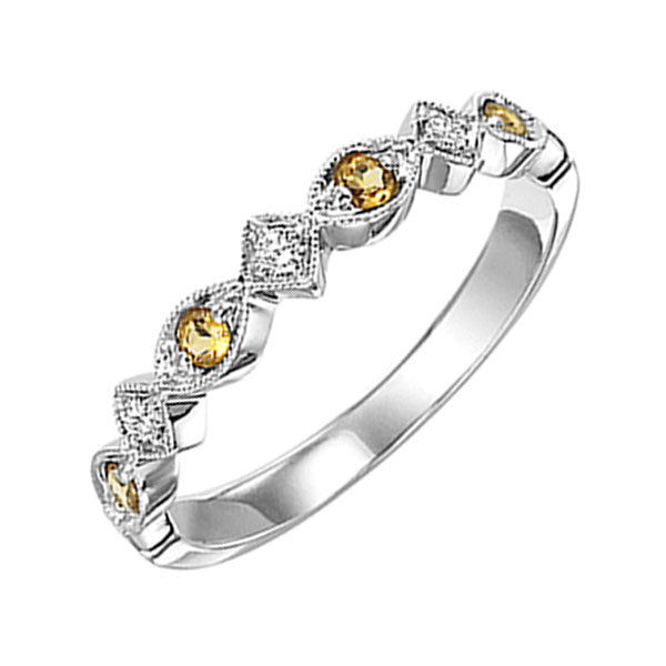 10Kt White Gold Diamond (1/20Ctw) & Citrine (1/6 Ctw) Ring