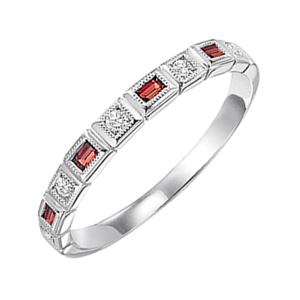 14Kt White Gold Diamond (1/10Ctw) & Garnet (1/6 Ctw) Ring