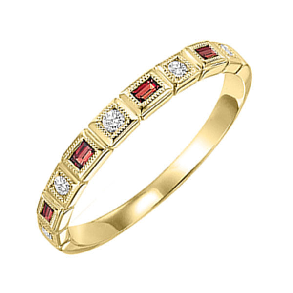 14Kt Yellow Gold Diamond (1/10Ctw) & Garnet (1/6 Ctw) Ring