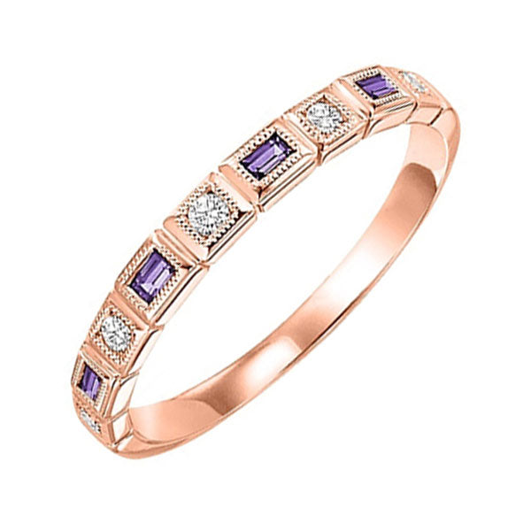 14Kt Rose Gold Diamond (1/12Ctw) & Amethyst (1/8 Ctw) Ring