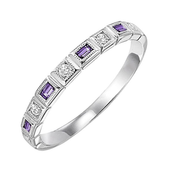 14Kt White Gold Diamond (1/12Ctw) & Amethyst (1/8 Ctw) Ring