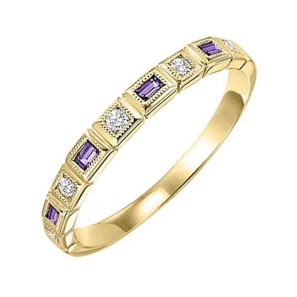 14Kt Yellow Gold Diamond (1/12Ctw) & Amethyst (1/8 Ctw) Ring