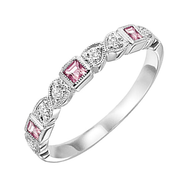 14Kt White Gold Diamond (1/12Ctw) & Pink Tourmaline (1/6 Ctw) Ring