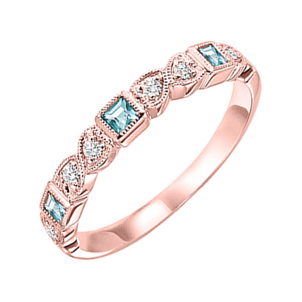 14Kt Rose Gold Diamond (1/12Ctw) & Blue Topaz (1/6 Ctw) Ring