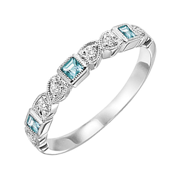 14Kt White Gold Diamond (1/12Ctw) & Blue Topaz (1/6 Ctw) Ring