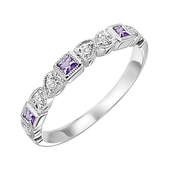 14Kt White Gold Diamond (1/10Ctw) & Amethyst (1/6 Ctw) Ring