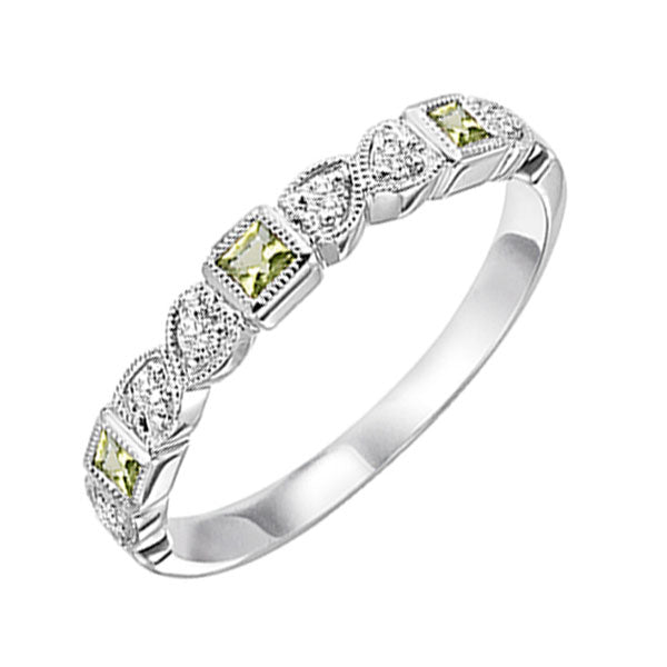 14Kt White Gold Diamond (1/10Ctw) & Peridot (1/6 Ctw) Ring